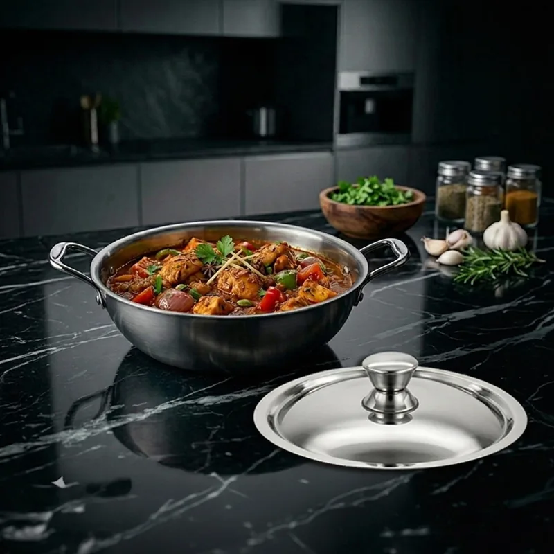 AGARO Regency 28 cm Triply Stainless Steel Kadai with Lid, 4L — 52% off on Amazon.in