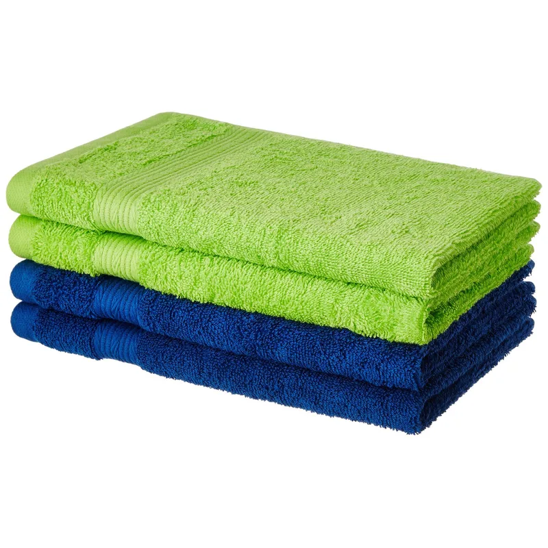 Amazon Brand - Solimo 100% Cotton 4 Piece Hand Towel Set, 500 GSM (Iris Blue and Spring Green) — 58% off on Amazon.in