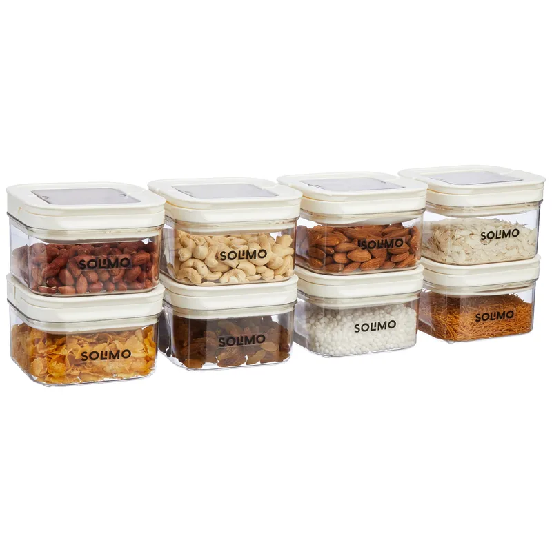 Amazon Brand - Solimo Airtight Plastic Storage Jar and Container Set-I | BPA Free | Multipurpose Storage | 450ml Each, Set of 8 (White) — 71% off on Amazon.in