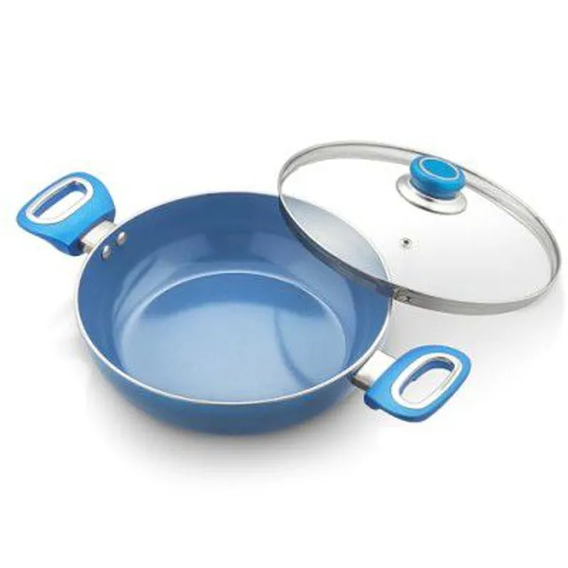 Amazon Brand - Solimo Blue Ceramic Non Stick Induction Base Deep Kadai 24Cm with Glass Lid — 73% off on Amazon.in