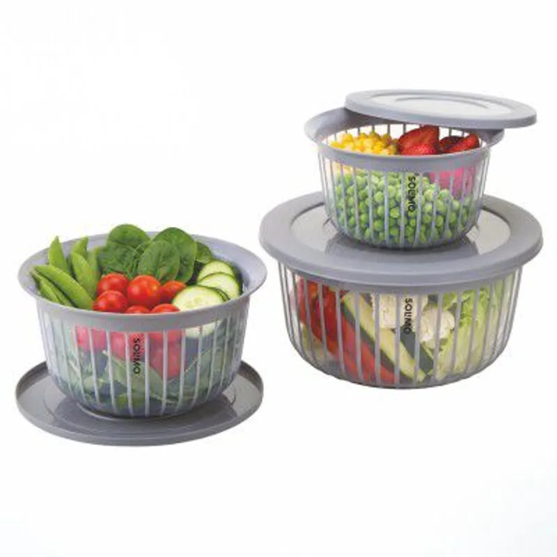 Amazon Brand - Solimo Plastic Linea Storage Containers with Lid Food Grade Set of 3 (1.3L, 2.3L & 3.8L) | Stackable Kitchen Storage Bowls, BPA-Free, Multipurpose Containers (Grey) — 80% off on Amazon.in