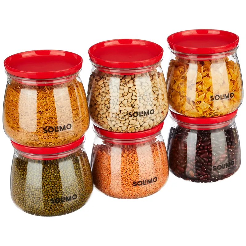 Amazon Brand - Solimo Plastic Storage Jar and Container Set I Air Tight & BPA Free Containers for Kitchen Storage Set I Grocery Kitchen Container Set I Multipurpose Jar, 800 Ml Each, Set 6, Red — 75% off on Amazon.in