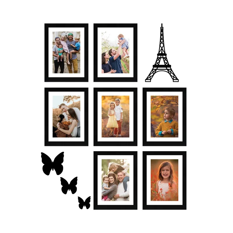 Amazon Brand - Solimo Set of 7 Photo Frames (6 X 8 Inch - 7) With Mount Paper & 3 Butterfly &b1 Eiffel Tower Plaque — 71% off on Amazon.in