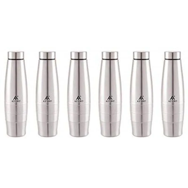 Attro Aqua Stainless Steel Water Bottle,Set of 6,1000 ml,Silver — 64% off on Amazon.in