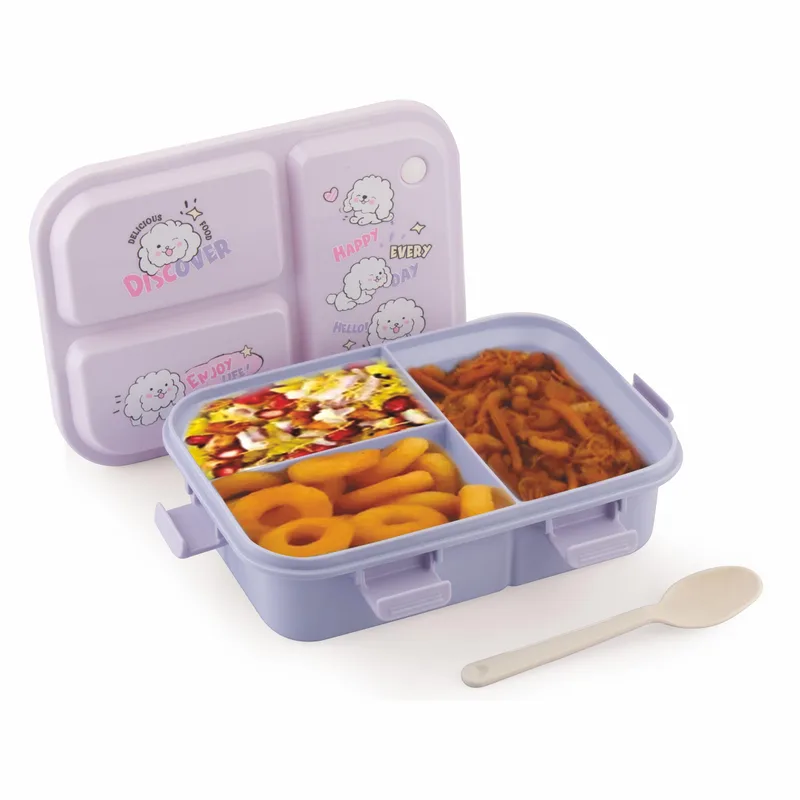 ATTRO Joy Kins Plastic Lunch Box – 3 Compartment Bento Tiffin – 1260ml, Purple — 83% off on Amazon.in