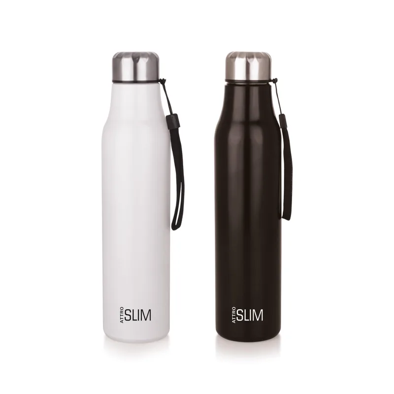ATTRO Slim Stainless Steel Single Wall 1000ml Water Bottle, Set of 2 - Black & White — 65% off on Amazon.in
