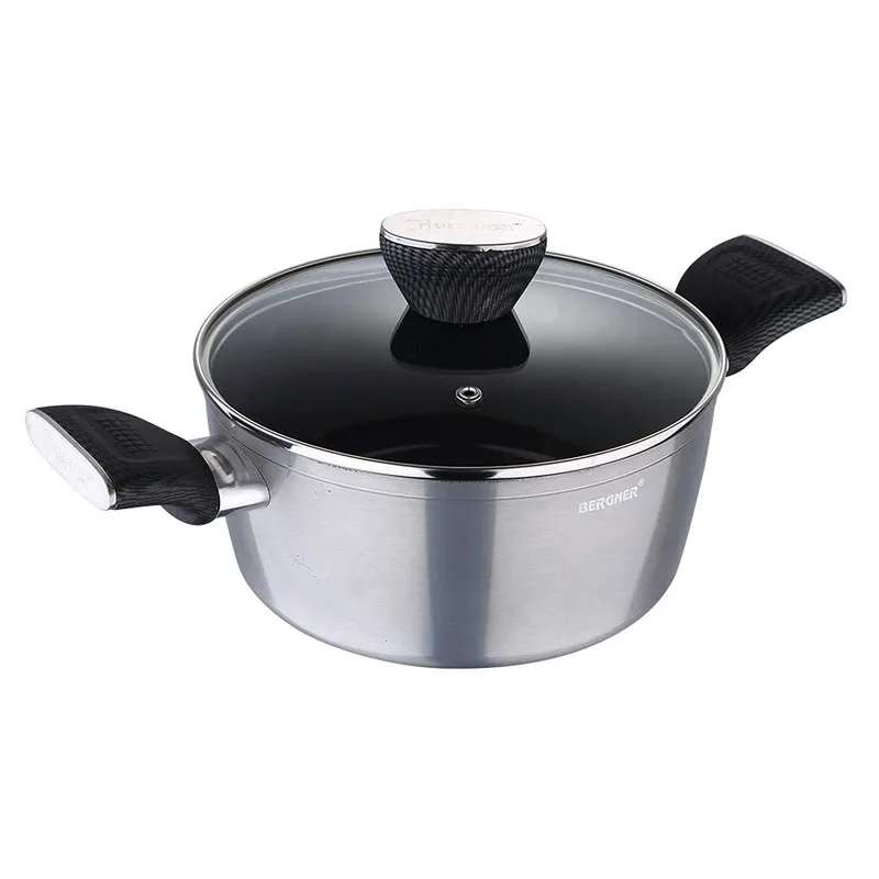 Bergner Carbon TT Forged Aluminium Non-Stick Casserole with Glass Lid, 24 cm, 4.6 Liters, Induction Base, Metallic Grey — 71% off on Amazon.in