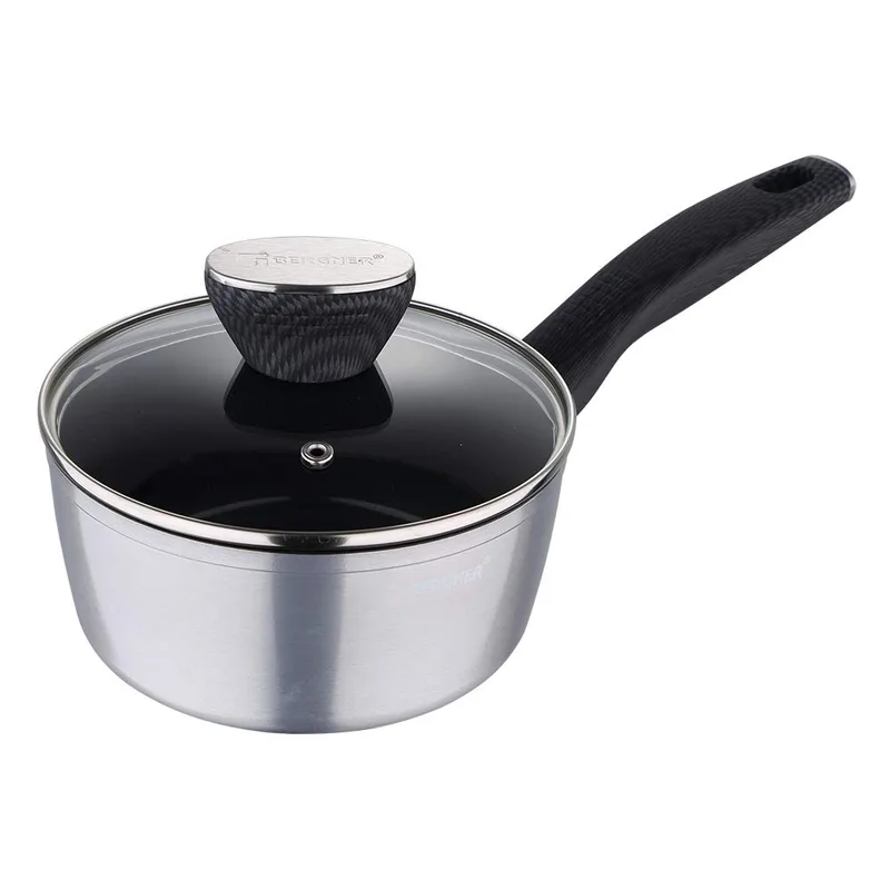 Bergner Carbon TT Forged Aluminium Non-Stick Saucepan with Glass Lid & Induction Base (16 cm, 1.3 Liters, Metallic Grey) — 71% off on Amazon.in