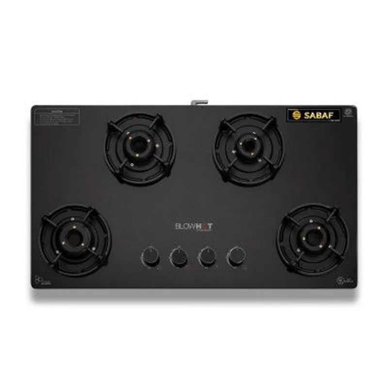 BLOWHOT Amber 4 Burner Gas Stove, Manual-Ignition, Coated Forged Indian Brass Burners, Hybrid Design, SABAF Gas Valve, 2 Years Warranty on Burner, 5 Years Warranty By Blowhot on Glass & Gas Valve — 43% off on Amazon.in