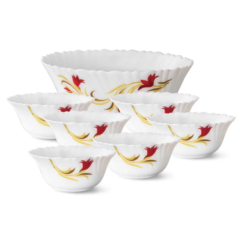 Borosil Larah By Opalware Floral Pudding Set - 7 Pieces, White, 860 Ml — 56% off on Amazon.in