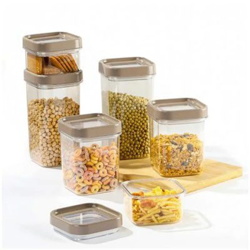 CELLO Airlock Square Pet Storage Jar for Kitchen Set of 6 Pcs Walnut Brown | 2 x 450ml, 2 x 900ml, 2 x 1350ml Fridge Safe Stackable Kitchen Storage Container Jar Set for Ingredient Cookies Flour Candy — 54% off on Amazon.in