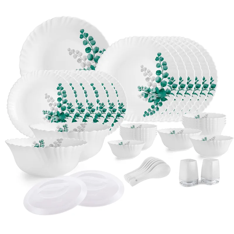 Cello Aqua Leaves Dazzle Series Opalware Dinner Set, 37 Pieces, Service for 6 (Model: CLO_OPLWR_DZZL_AQLVS_DS_37PCS) — 62% off on Amazon.in