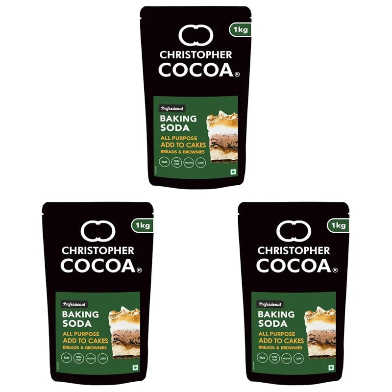 Christopher Cocoa Baking Soda All Purpose 1Kg (Bake Cakes, Cookies, Breads, Brownies) (Pack of 3) — 70% off on Amazon.in