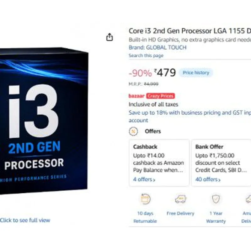 Core i3 2nd Gen Processor LGA 1155 DDR3 Desktop CPU 3MB Cache — 90% off on Amazon.in