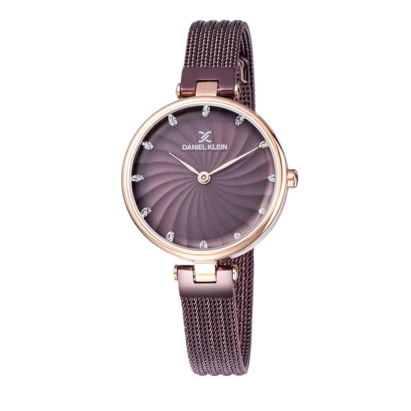 Daniel Klein Analog Purple Round Dial Rose Gold Case Purple Mesh Strap Stone-Studded Water-Resistant Wrist Watch | DK11904-6 — 73% off on Amazon.in
