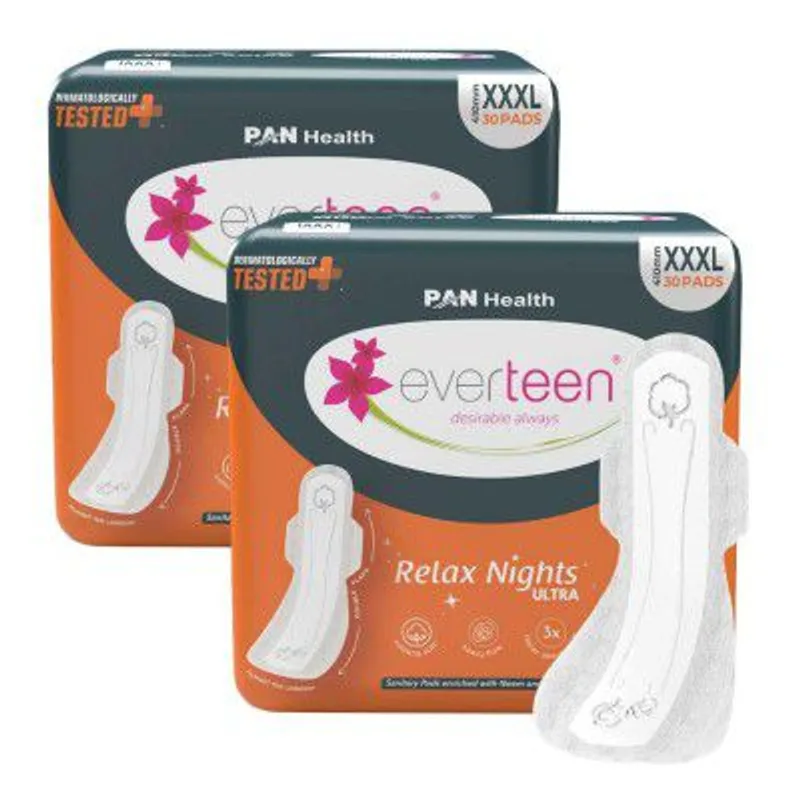 everteen Relax Night 60 XXXL Ultra Thin Sanitary Pads for Women, Pack of 2 (410mm) — 76% off on Amazon.in
