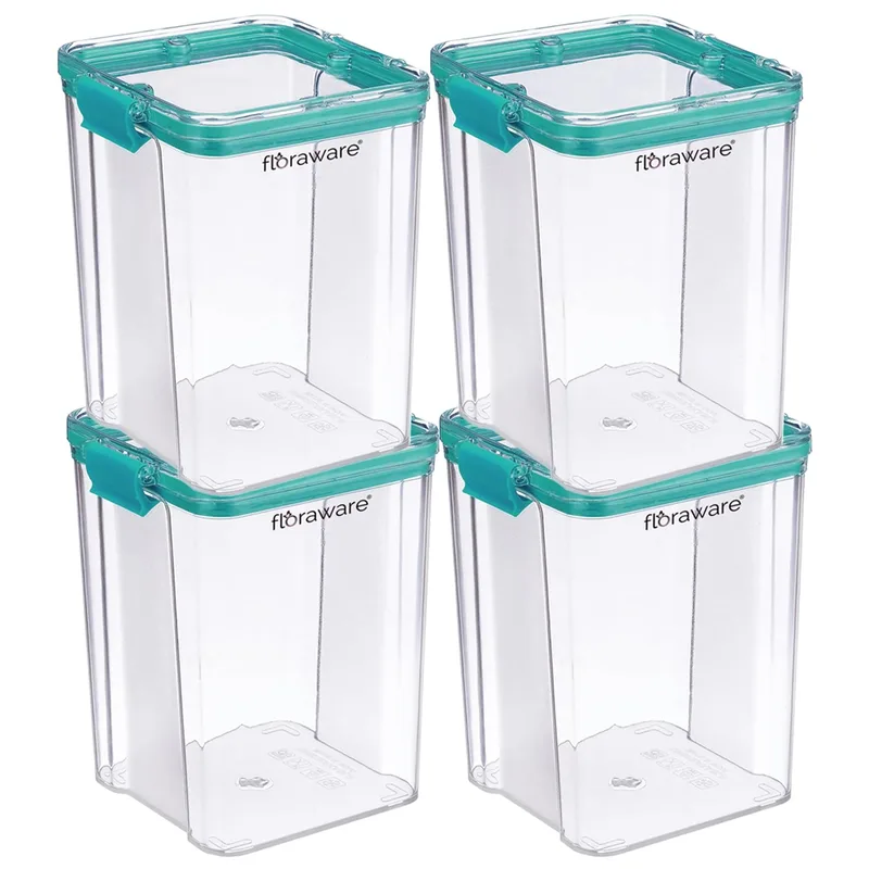 Floraware Food Safe Modular Plastic Square Airtight Containers, Stackable container, Storage Jar with Lid, Pack of 4, 1200ml, Blue — 87% off on Amazon.in