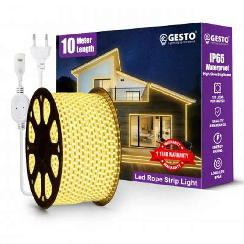 Gesto 10 Meter Rope LED Strip Lights | 120 LED/Mtr Waterproof Outdoor Lights - Warm White — 79% off on Amazon.in