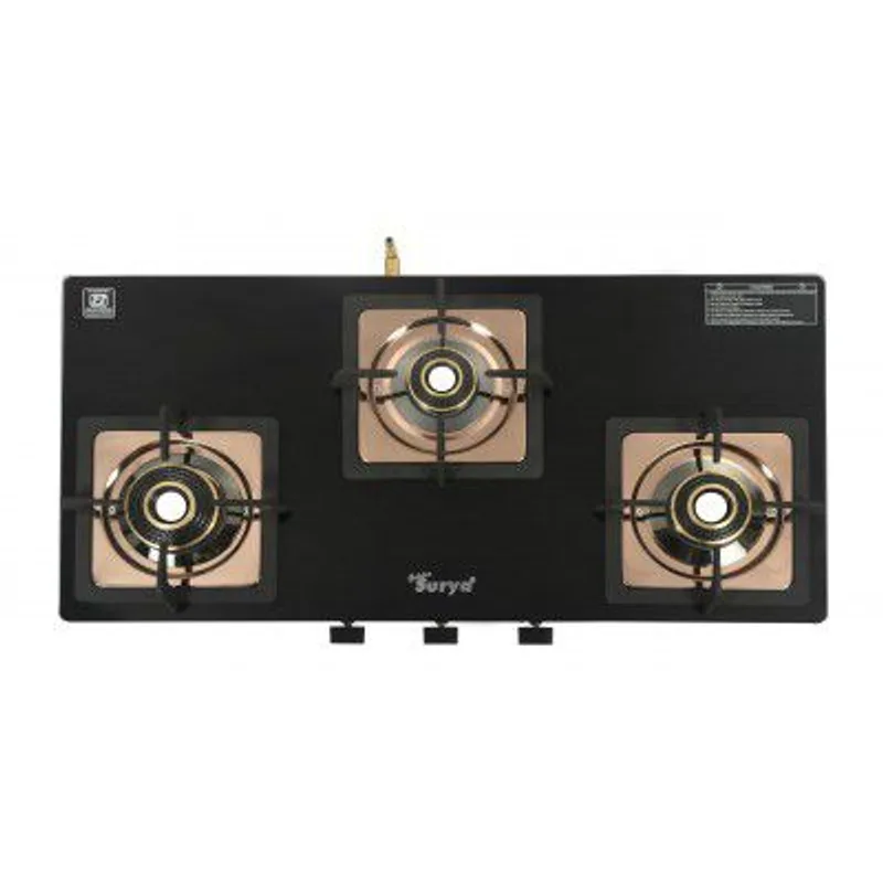 Golden Surya CXJ 32 SS Desire 3 Burner Gas Stove | Forged Brass Burners | Rose Gold Stainless Steel Body | Toughened Glass Top | Manual Ignition | ISI Certified | 18 Months Warranty — 76% off on Amazon.in