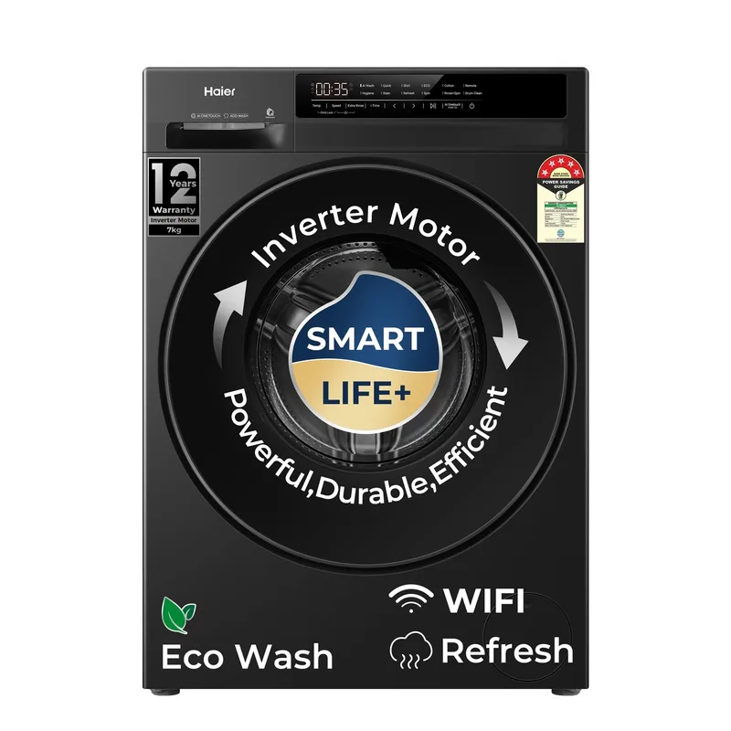 Haier 7 Kg AI One Touch, AI Smart Wash (AI-DBT), In-Built Heater,WI-FI, Fully Automatic Front Load Washing Machine, (EFL70-IM12F3BKU1) — 49% off on Amazon.in