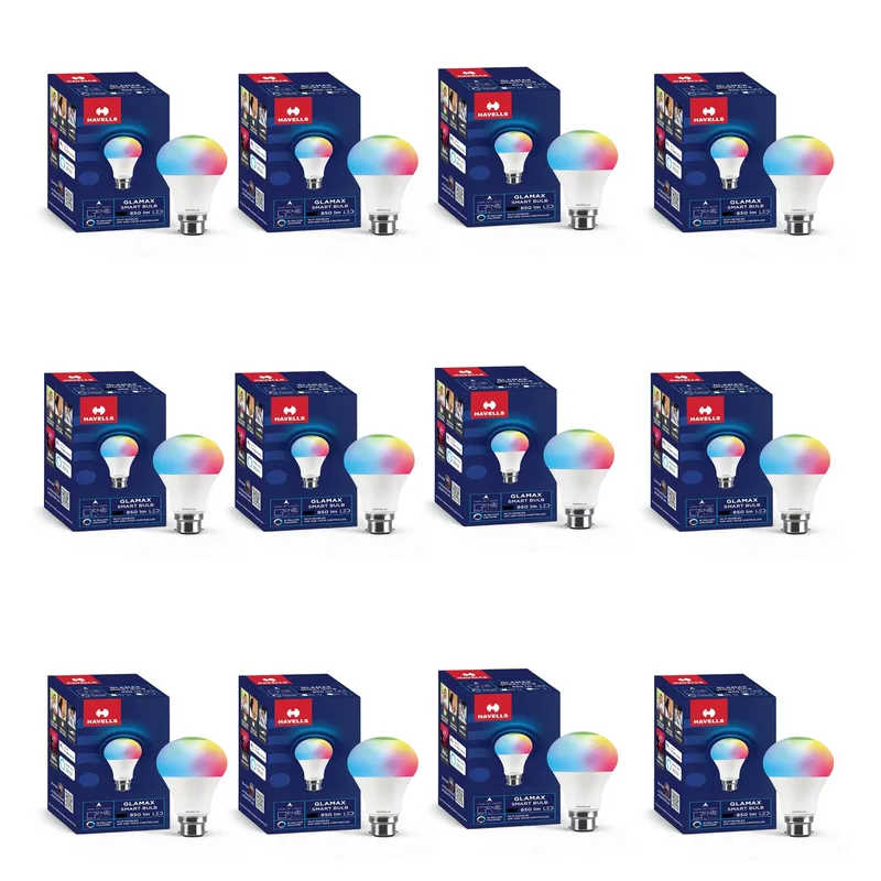 Havells Glamax 12W B22 WiFi LED Smart Bulb with Music Sync Function, Compatible with Amazon Alexa and Google Assistant (16M Colours) (Pack of 12) — 84% off on Amazon.in
