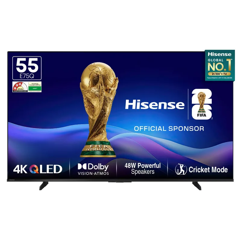 Hisense (55") 4K Ultra HD Smart QLED TV | VIDAA OS | 55E75Q (Black) — 48% off on Amazon.in