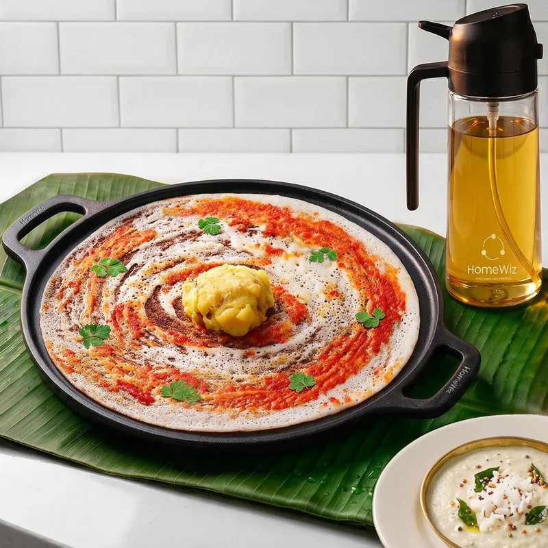 HomeWiz Cast Iron Non Stick Dosa Tawa 30 cm | Free Oil Dispenser 500ml | Pre-Seasoned Cast Iron Tawa for Roti & Dosa — 84% off on Amazon.in