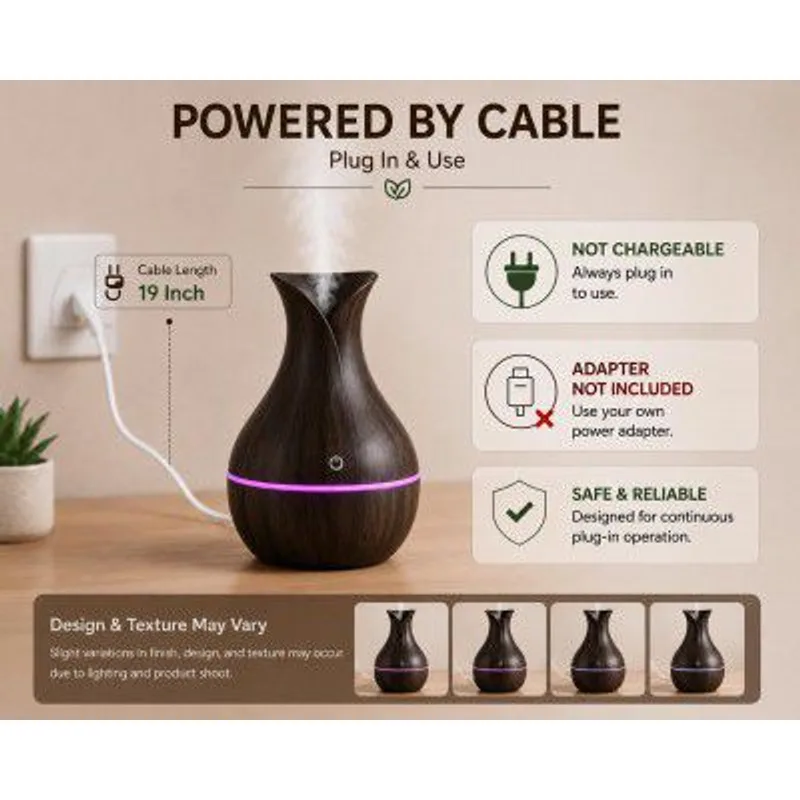 inrorans™ Aroma Diffuser with Wooden Finish, Ultrasonic Essential Oil Diffuser & Humidifier, LED Night Light, Quiet Air Freshener for Home Bedroom Office Spa (Dark) — 60% off on Amazon.in