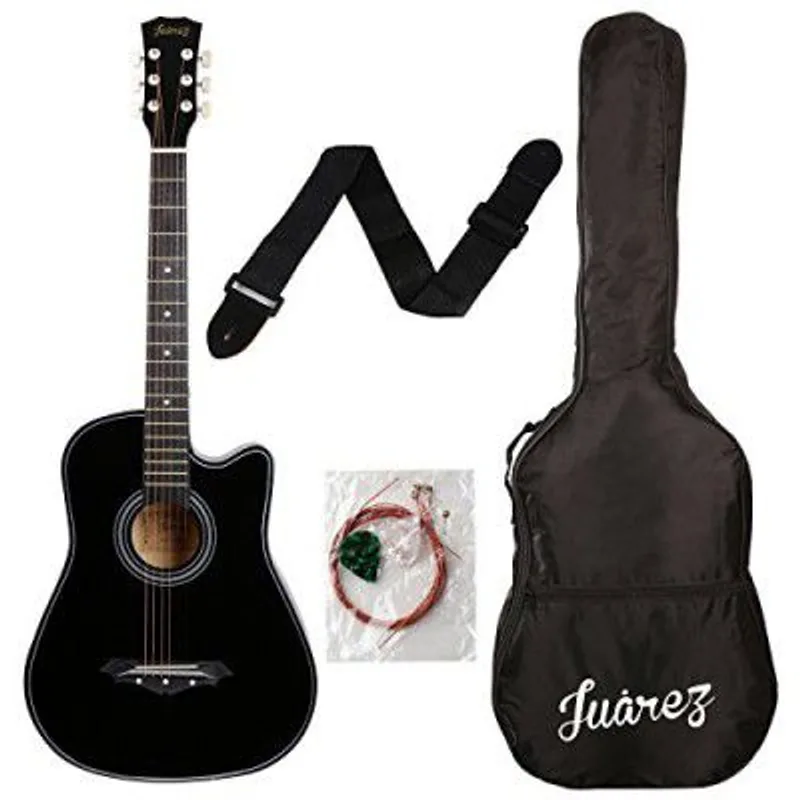 Juârez Acoustic Guitar, 38 Inch Cutaway, 038C with Bag, Strings, Pick and Strap, Black — 66% off on Amazon.in
