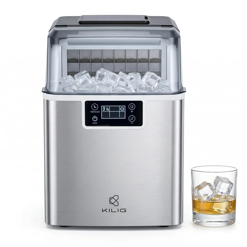 Kilig S01 Countertop Ice Cube Maker Machine | Auto Self-Cleaning Square Ice | 20kg-24H | 24Pcs Ice Cubes in 15 Mins | Ice Maker for Home, Office, Party & Bar — 69% off on Amazon.in