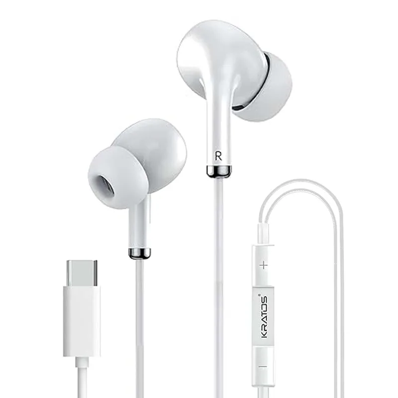 Kratos Tune V5 C Type Earphones Wired, 13mm Bass Drivers Earphone, Inline Control Type c Headphones with Mic — 72% off on Amazon.in