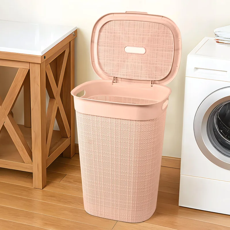 Kuber Industries Plastic Large 55 Ltr Laundry Basket with Lid & Handle | Woods - Rose Gold — 55% off on Amazon.in
