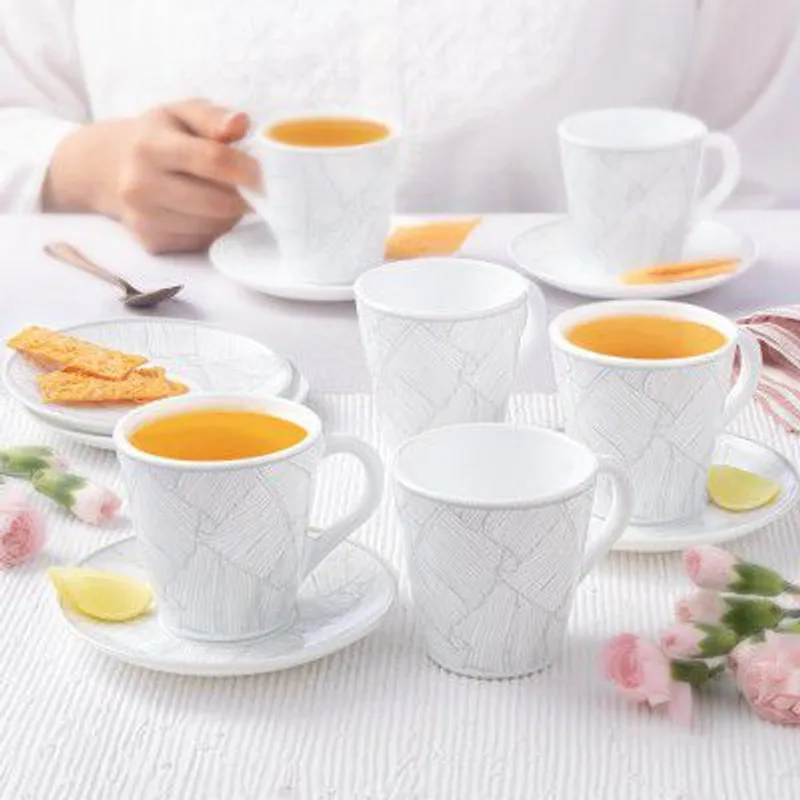 Larah by BOROSIL 160ml Opalware Ivy Tea/Coffee 6pc Cup & 6pc Saucer Set — 65% off on Amazon.in