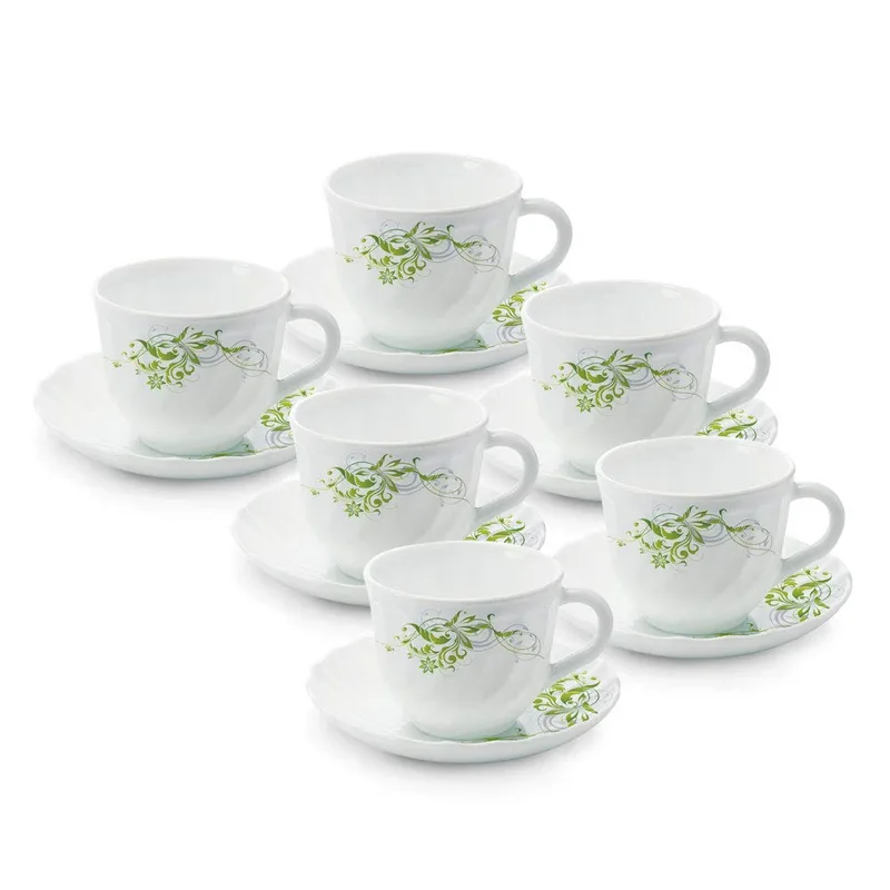 Larah by BOROSIL Erba Cup And Saucer Set, 220Ml, 12-Piece, White, Glass — 54% off on Amazon.in
