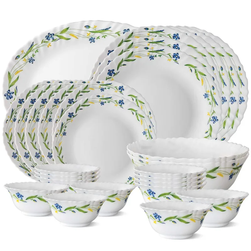 Larah by BOROSIL Fluted Series Cripper Opalware Dinner Set | 27 Piece for Family of 6 | Microwave & Dishwasher Safe | Bone-Ash Free | Crockery Set for Dining & Gifting | Plates & Bowls | White — 69% off on Amazon.in