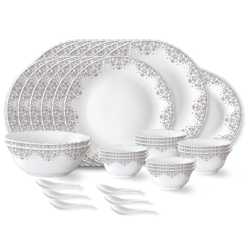 Larah by Borosil Lark Fluted Series Opalware Dinner Set | 33 Pieces for Family of 6  — 59% off on Amazon.in