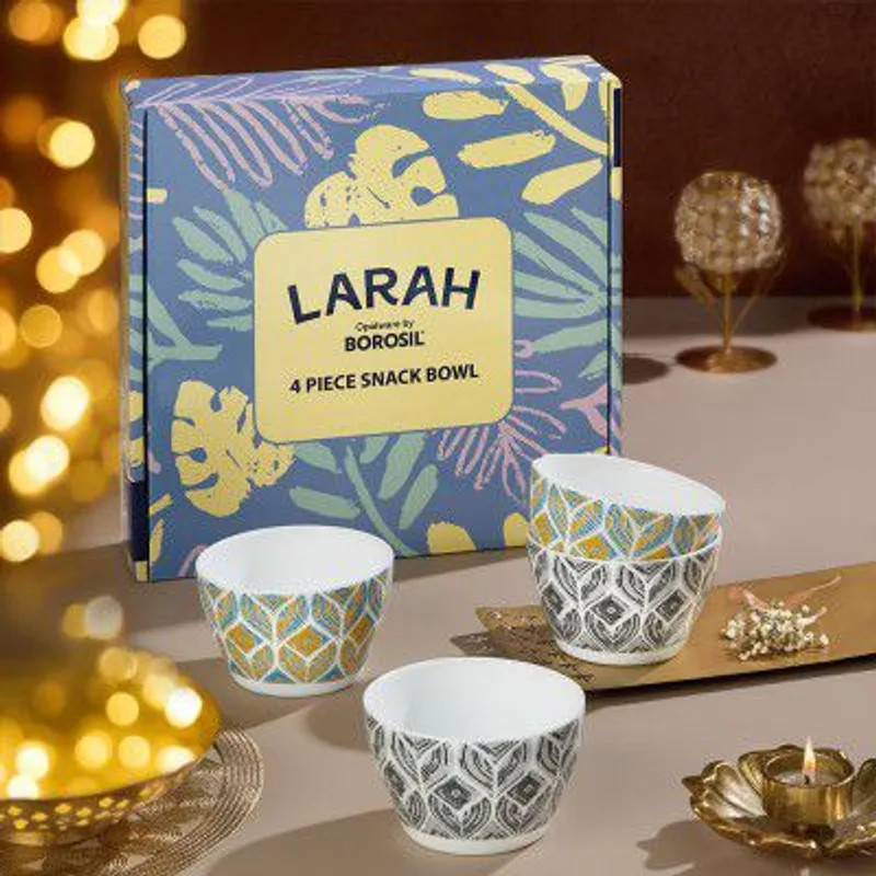 Larah by BOROSIL Opalware Bowl | Microwave & Dishwasher Safe Dinner Bowls (Art & Craft, 4pc Set) — 68% off on Amazon.in