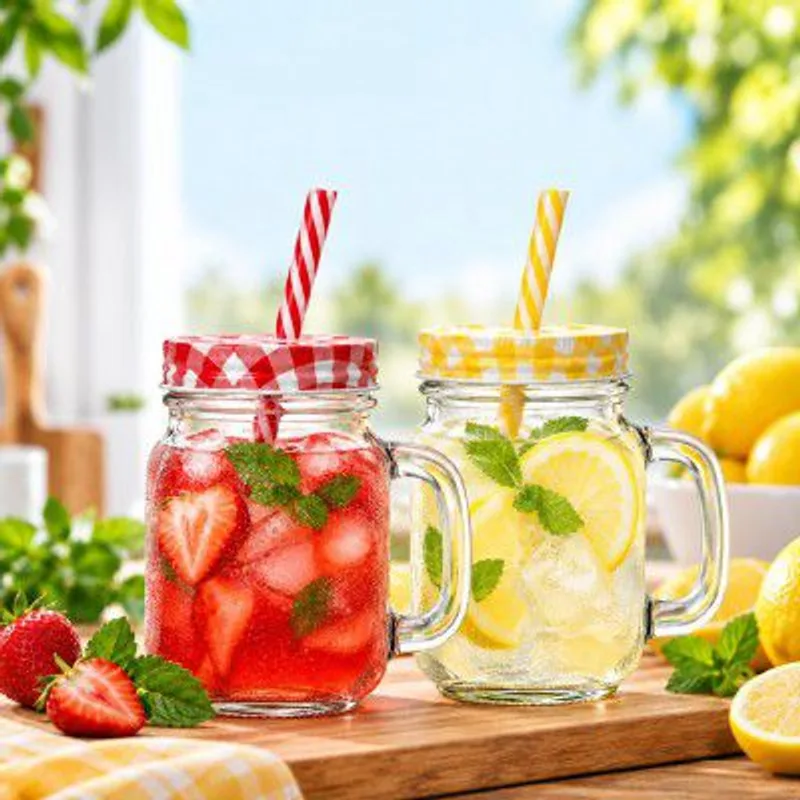 LEOSTICK Glass Mason Jar with Lid & Straw, Transparent 250ml, Set of 2 — 74% off on Amazon.in