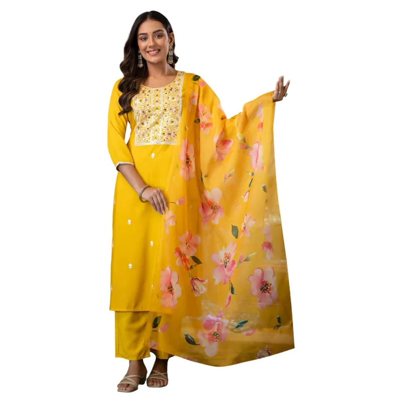 LookMark Women's Rayon Embroidery Kurta Set with Dupatta Kurti with Pants Ethnic Traditional Outfit — 78% off on Amazon.in