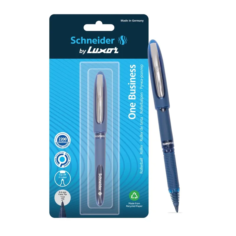 Luxor Schneider, One Business Roller Ball Pen - Blue, 0.6 mm, 2200 mtrs writing length — 42% off on Amazon.in
