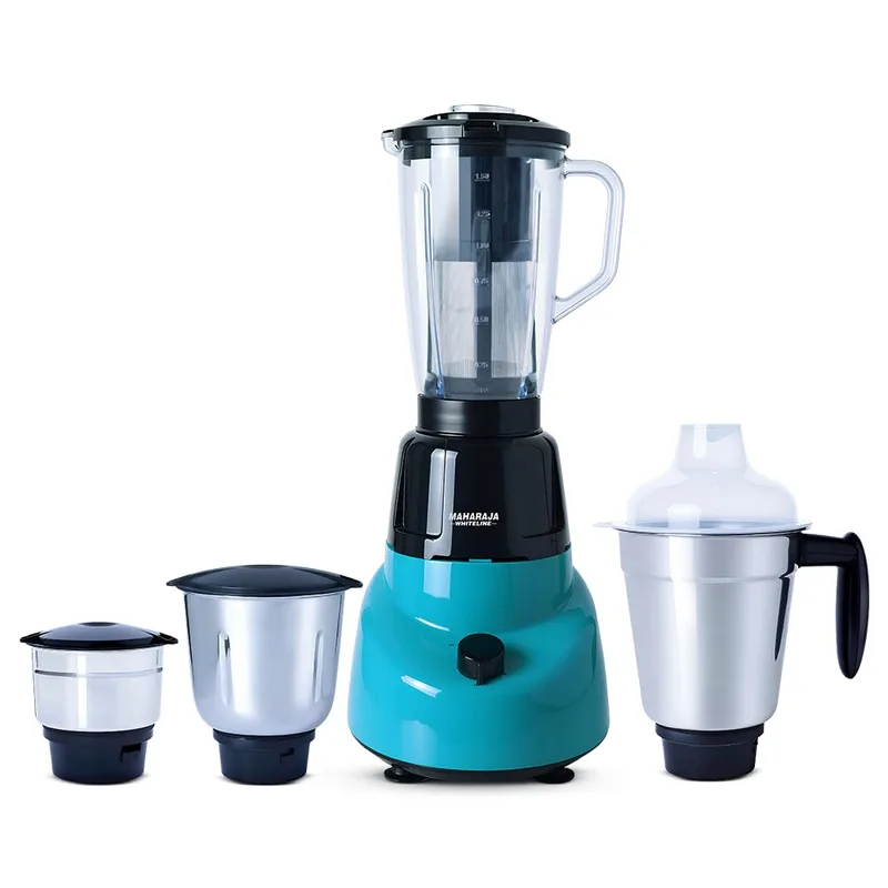 Maharaja Whiteline EliteBlade 750W Juicer Mixer Grinder with 4 Jars(3 S,Steel + 1 Juicer) Sharp Stainless-steel Blades For Masala, Chutney, Fruit Juice| 5 Years Motor Warranty(Black & Turquoise Blue) — 43% off on Amazon.in