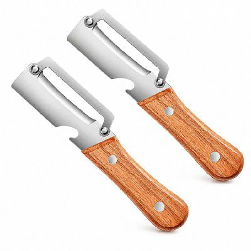Multifunctional Vegetable Peeler with Wooden Handle | Stainless Steel 3-in-1 Kitchen Tool | Potato, Carrot & Fruit Peeler with Scallion Shredder and Built-in Bottle Opener (2) — 44% off on Amazon.in