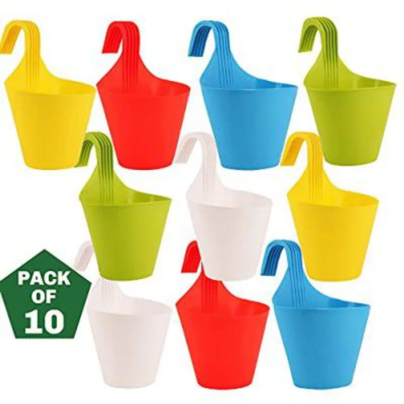 Ocean Mart Plastic Hanging Planters - 10 Pcs (8 Inch, Multicolor) — 86% off on Amazon.in