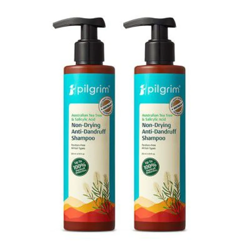 Pilgrim Australian Tea Tree Non-Drying Anti-Dandruff Shampoo, 200 ml (Pack of 2) | Removes Dandruff from Source | Helps with Itching, Irritation — 30% off on Amazon.in