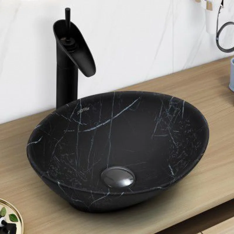 Plantex Ceramic Basin for Bathroom/Table Top Ceramic Basin/Washbasin for Bathroom (BOAT-NS-M-510-Marble Finish, 16 x 13 x 5.5 Inch) — 86% off on Amazon.in