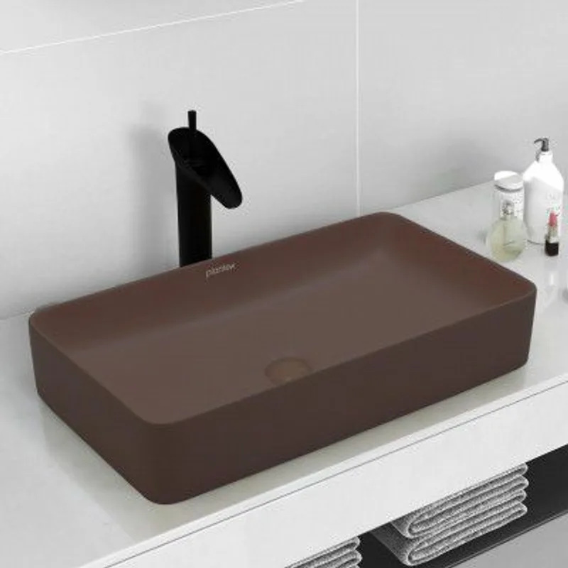 Plantex Ceramic Basin/Tabletop Wash Basin for Bathroom/Rectangle Over Counter Vessel Sink for Restaurant/Hotel (Matt Black, 24 x 14 x 4.5 Inch) — 86% off on Amazon.in