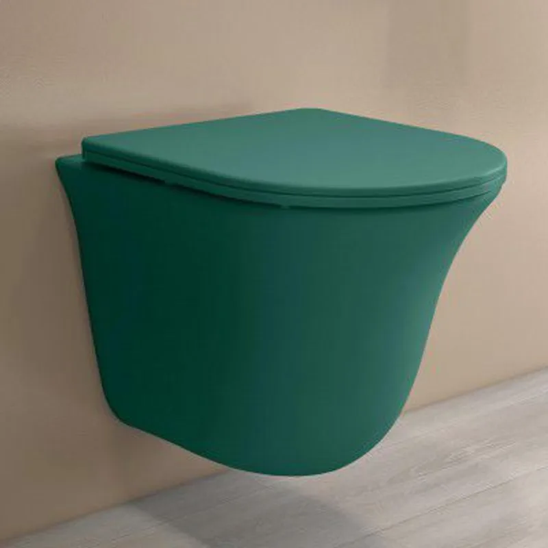 Plantex Ceramic Imported Commode Toilet/Rimless Washdown Wall Mounted Commode with Soft Closing Toilet Seat - P Trap Outlet (1164 - Matt Green) — 86% off on Amazon.in