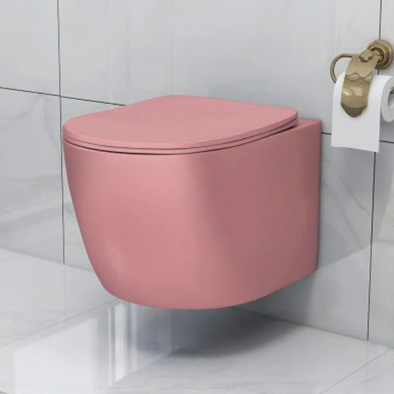 Plantex Ceramic Wall Hung Commode with Soft Closing Toilet Seat - P Trap (Round, Matt Pink) — 84% off on Amazon.in