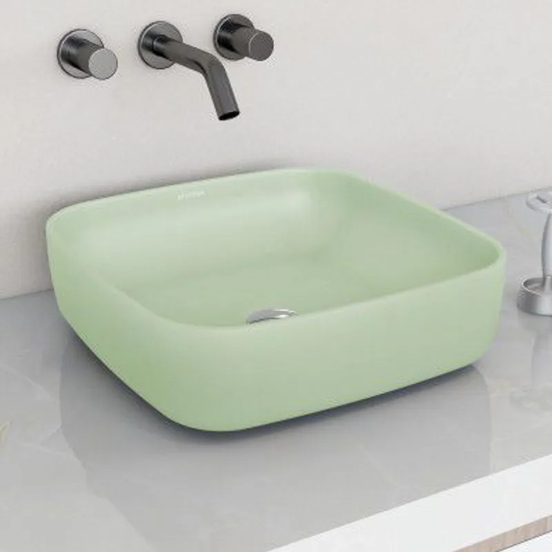 Plantex Premium Ceramic Tabletop Wash Basin/Square Countertop Bathroom Basin (Olive, 16 x 16 x 5 Inch) — 87% off on Amazon.in
