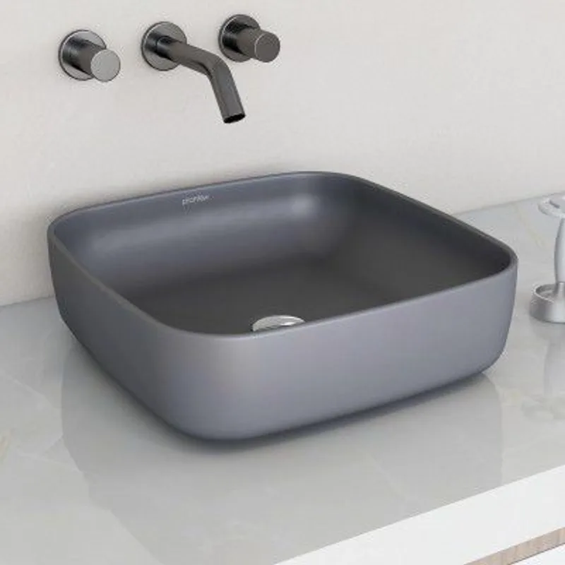 Plantex Premium Tabletop Ceramic Square Wash Basin/Countertop Bathroom Sink (Smoke, 16 x 16 x 5 Inch) — 88% off on Amazon.in